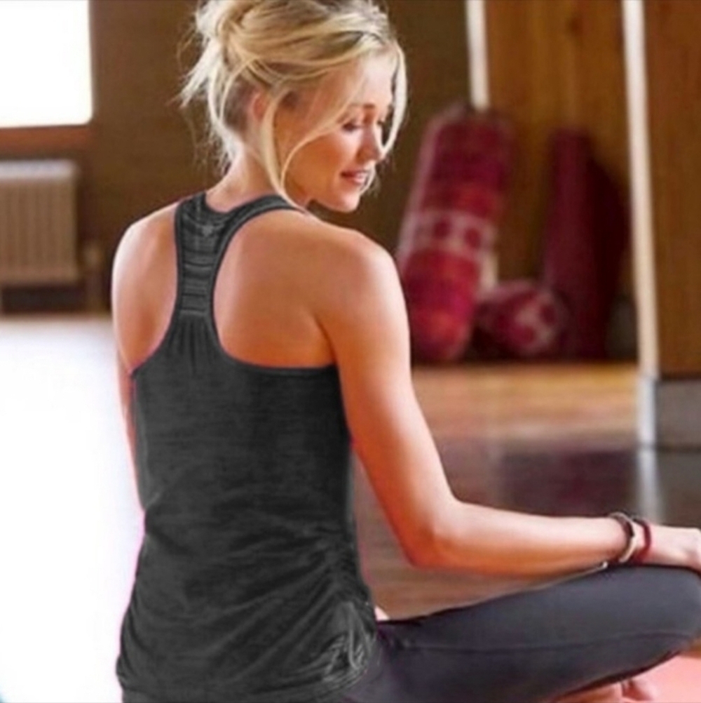 Athleta Royal Pigeon Layered Racer Back Cinch Sides Tank Top Size XS